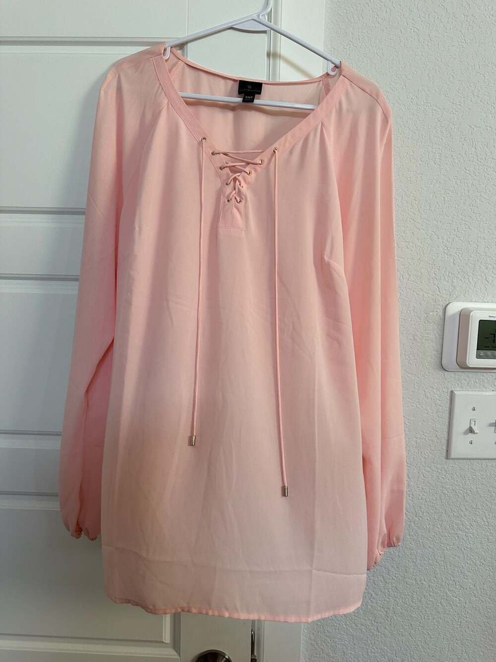 Worthington Pink Lace-Up Long Sleeve Blouse, Size XXLT